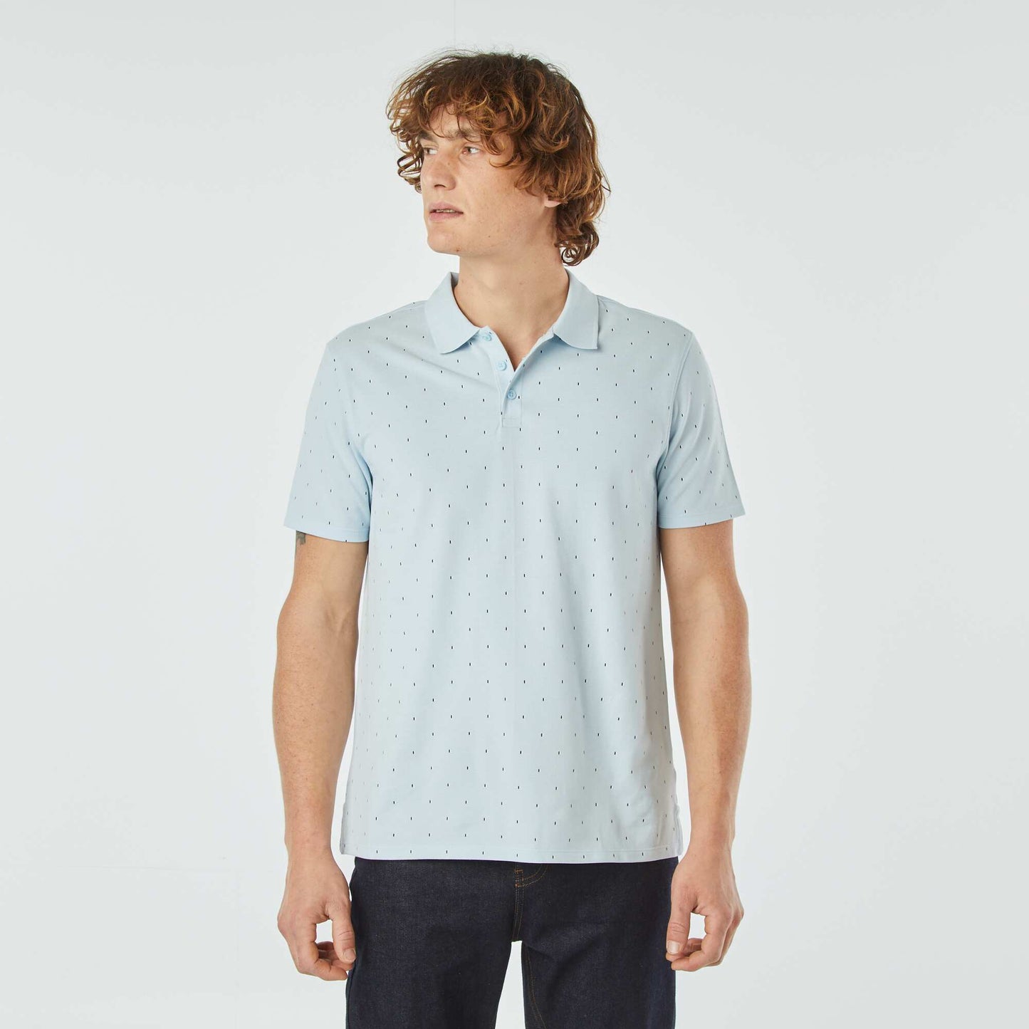 Printed cotton piqué polo shirt BLUE