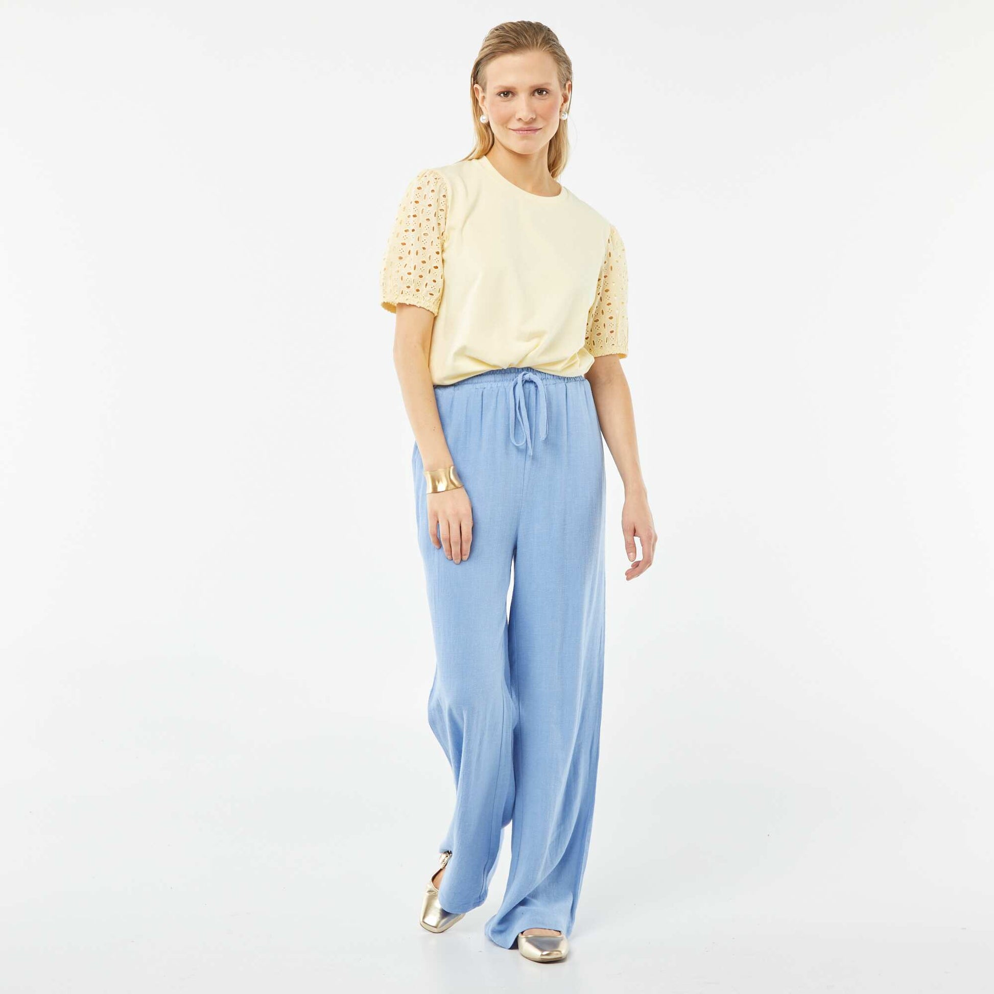 Wide-leg linen-blend trousers BLUE