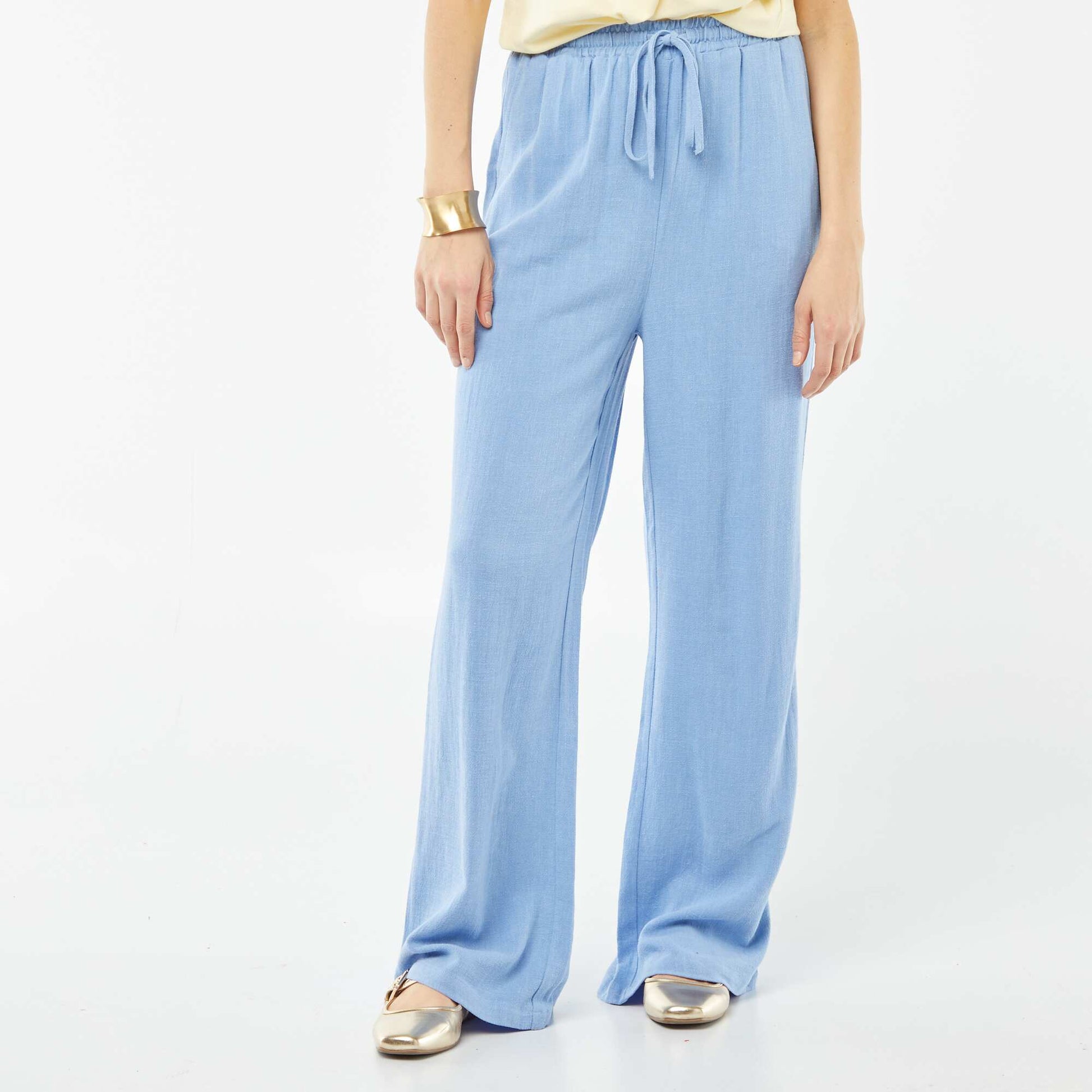 Wide-leg linen-blend trousers BLUE