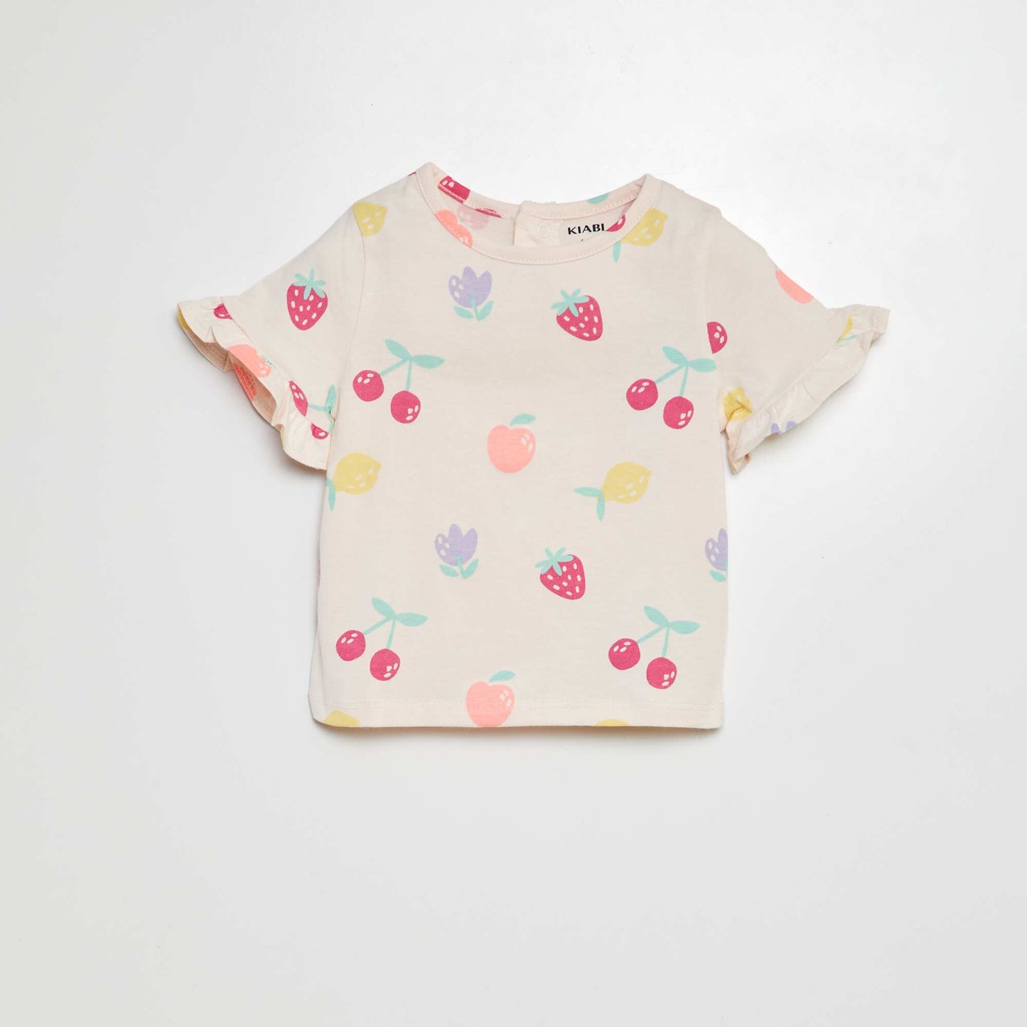 Printed T-shirt with short ruffled sleeves PINK