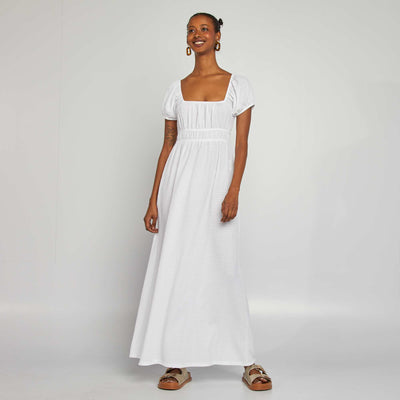 فستان كريب قماش طويل أبيض