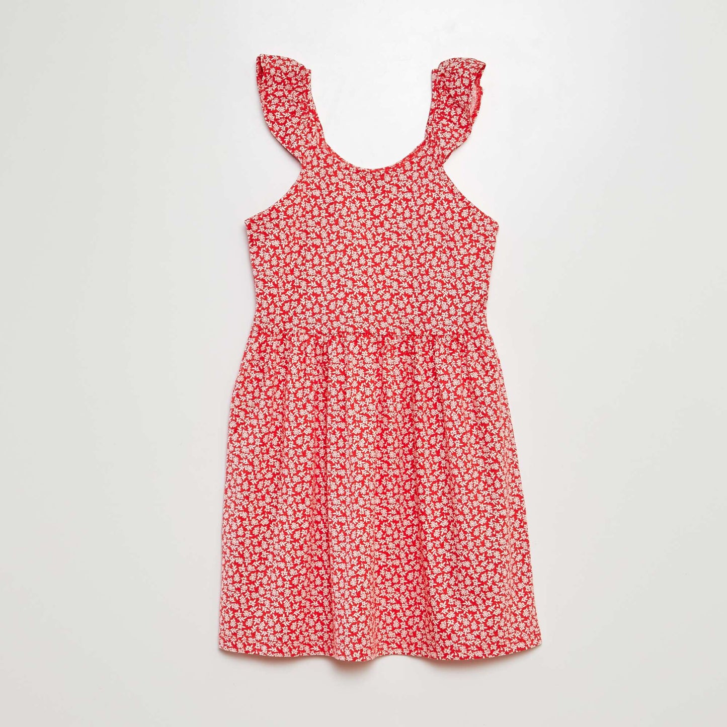 Patterned dress with ruffled straps RED