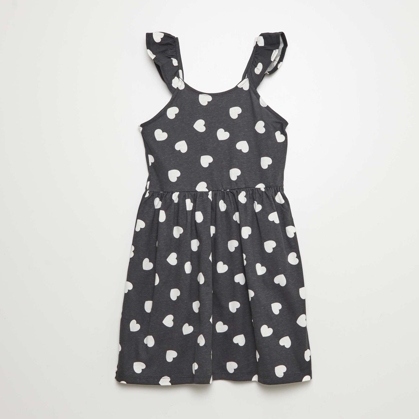 Patterned dress with ruffled straps BLACK