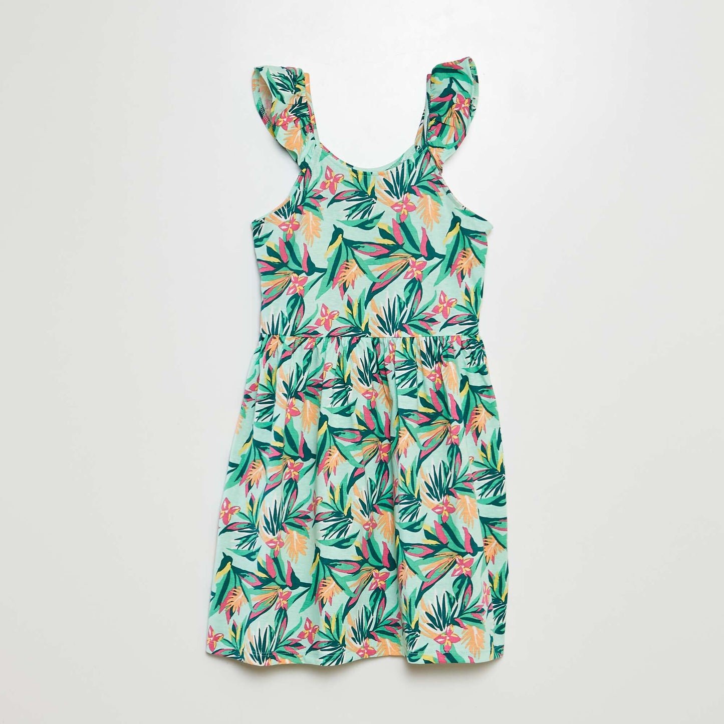 Patterned dress with ruffled straps GREEN