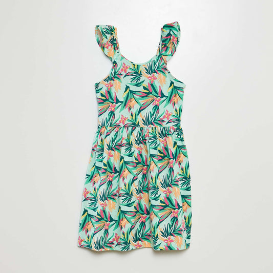 Patterned dress with ruffled straps GREEN