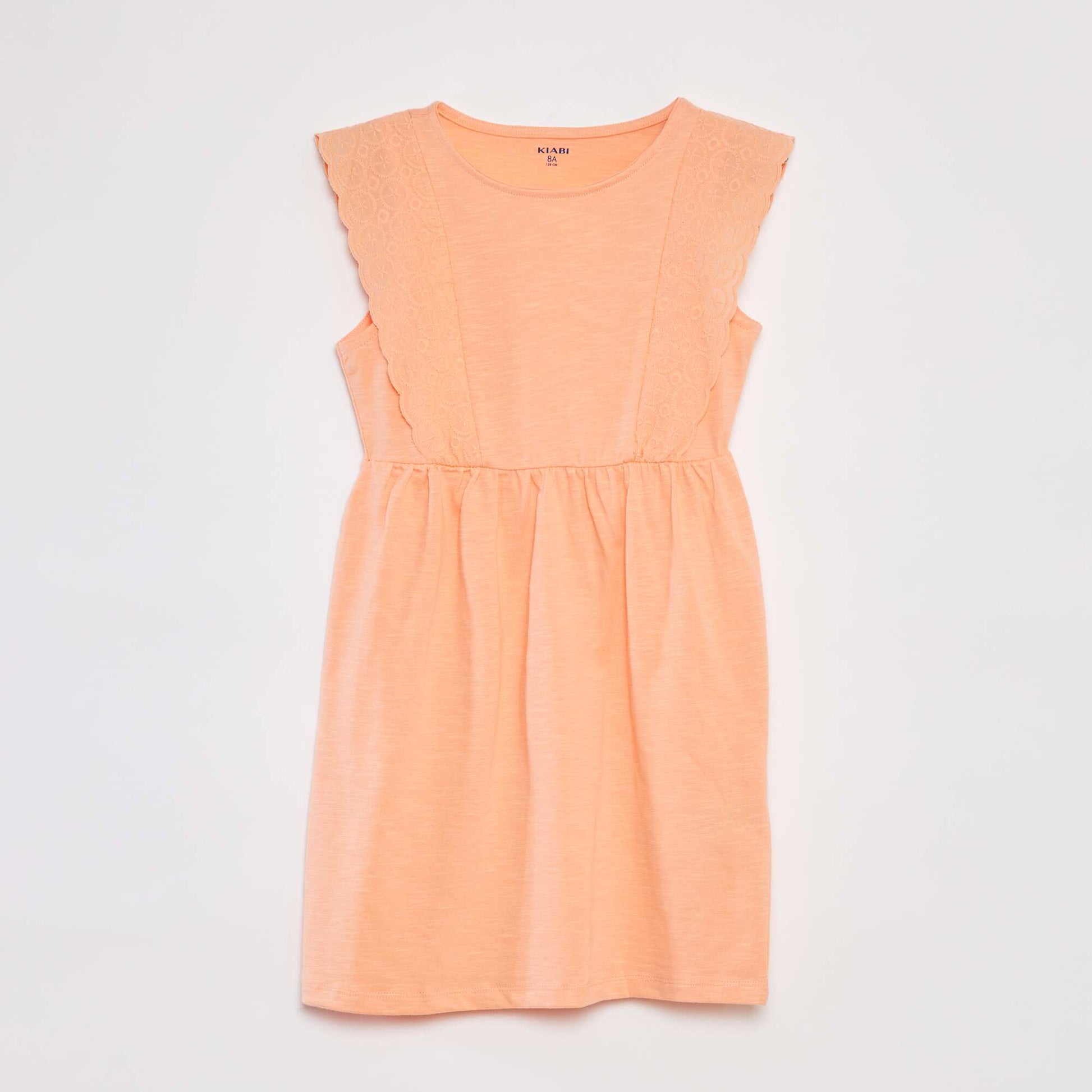 Sleeveless dress with broderie anglaise ORANGE