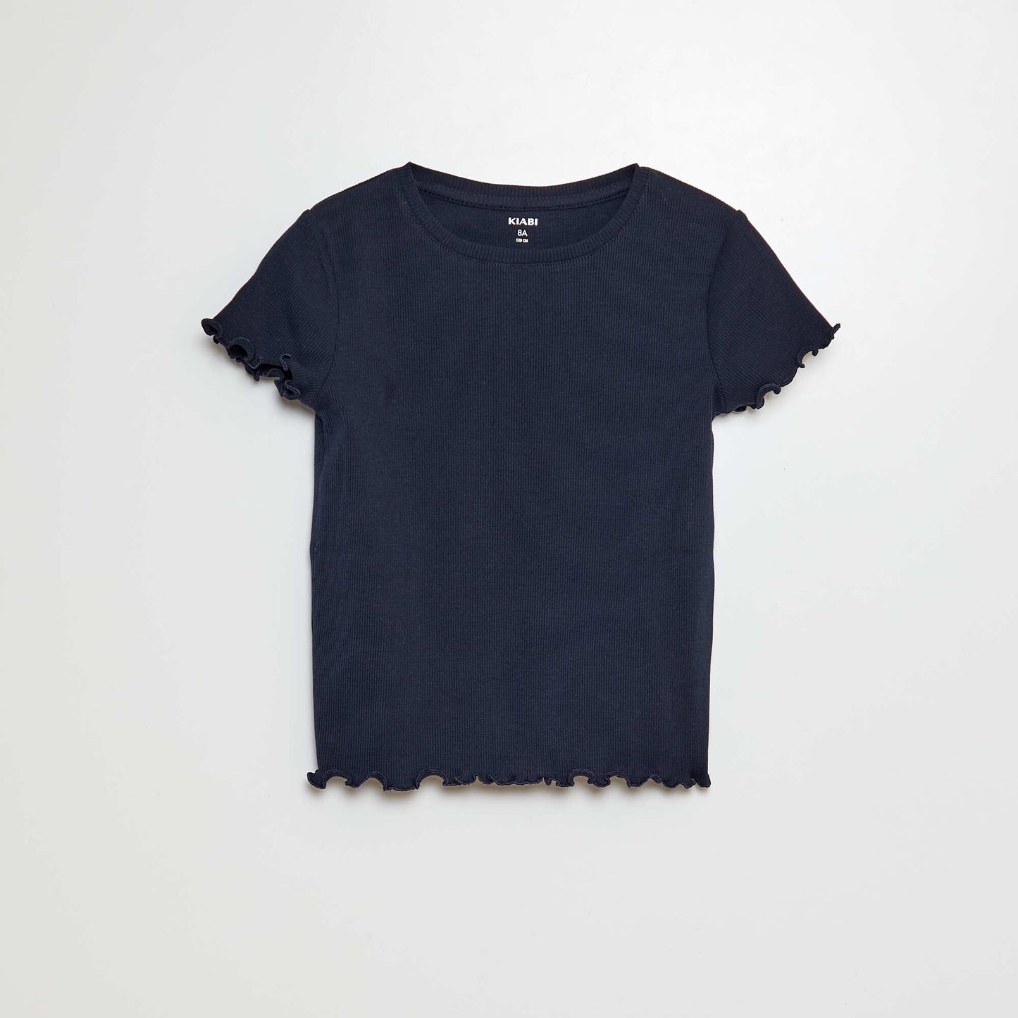 Ribbed T-shirt with scalloped trim BLUE