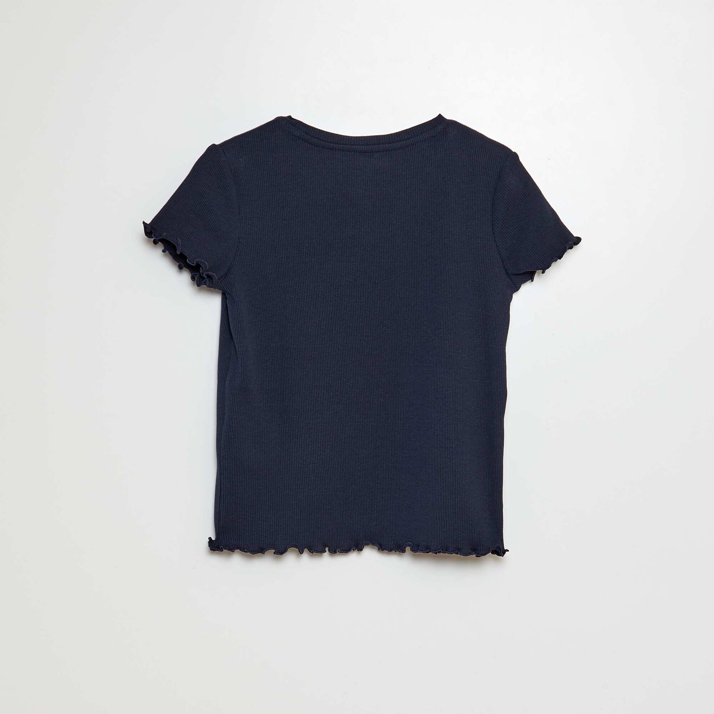 Ribbed T-shirt with scalloped trim BLUE