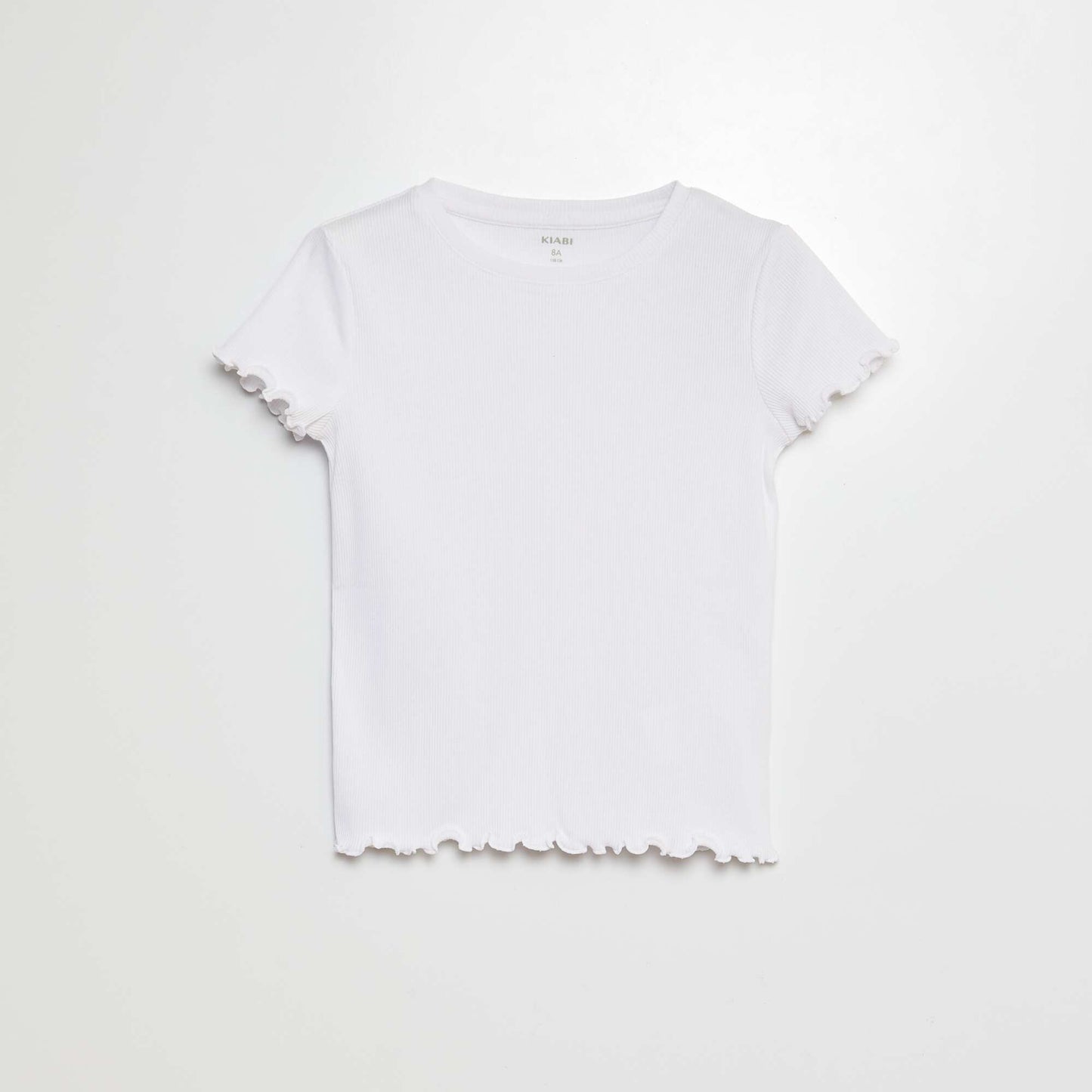 Ribbed T-shirt with scalloped trim WHITE