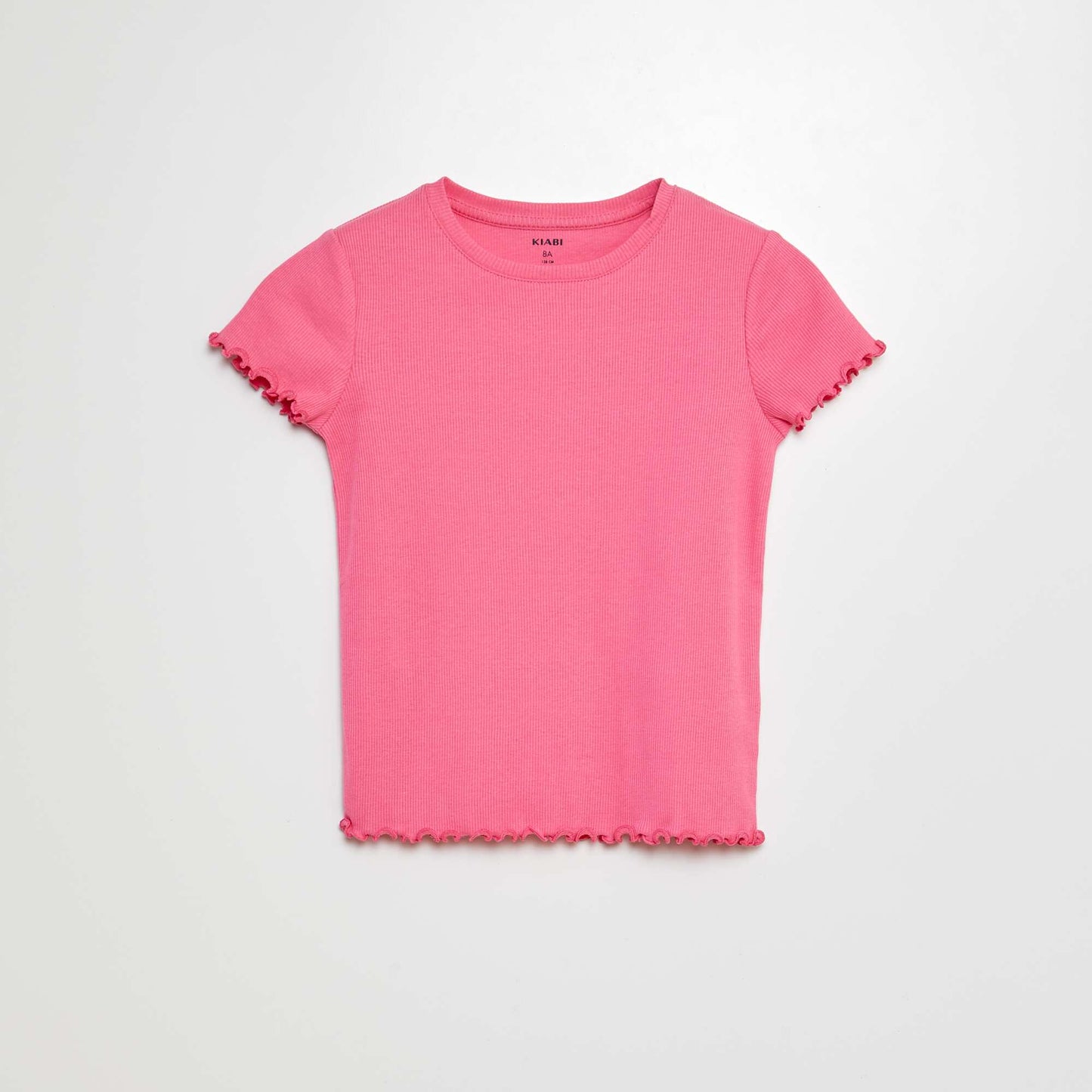 Ribbed T-shirt with scalloped trim PINK