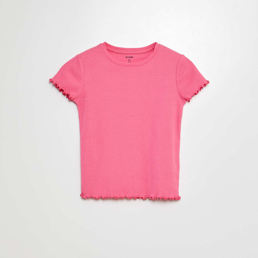 Ribbed T-shirt with scalloped trim PINK