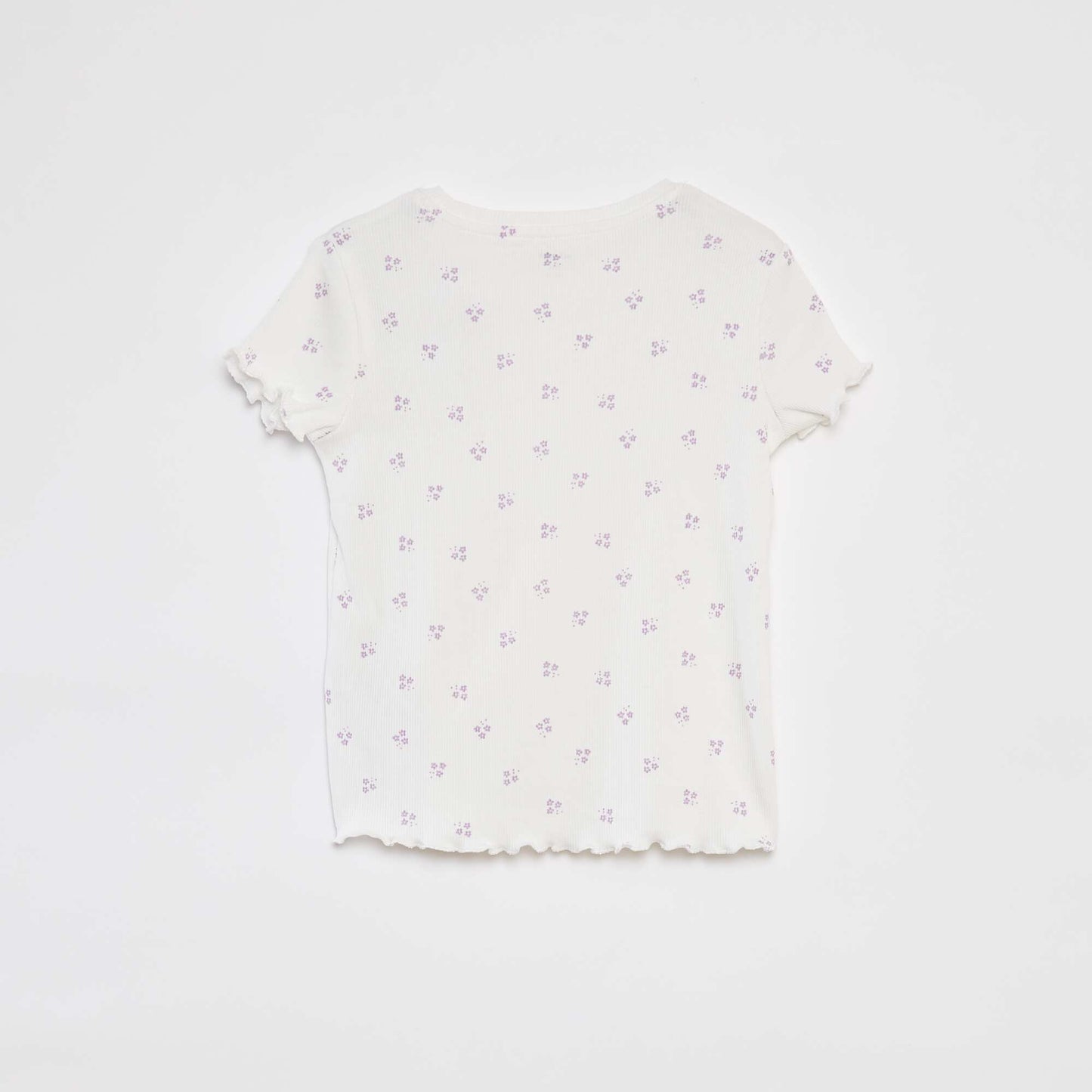 Patterned ribbed T-shirt with scalloped trim WHITE