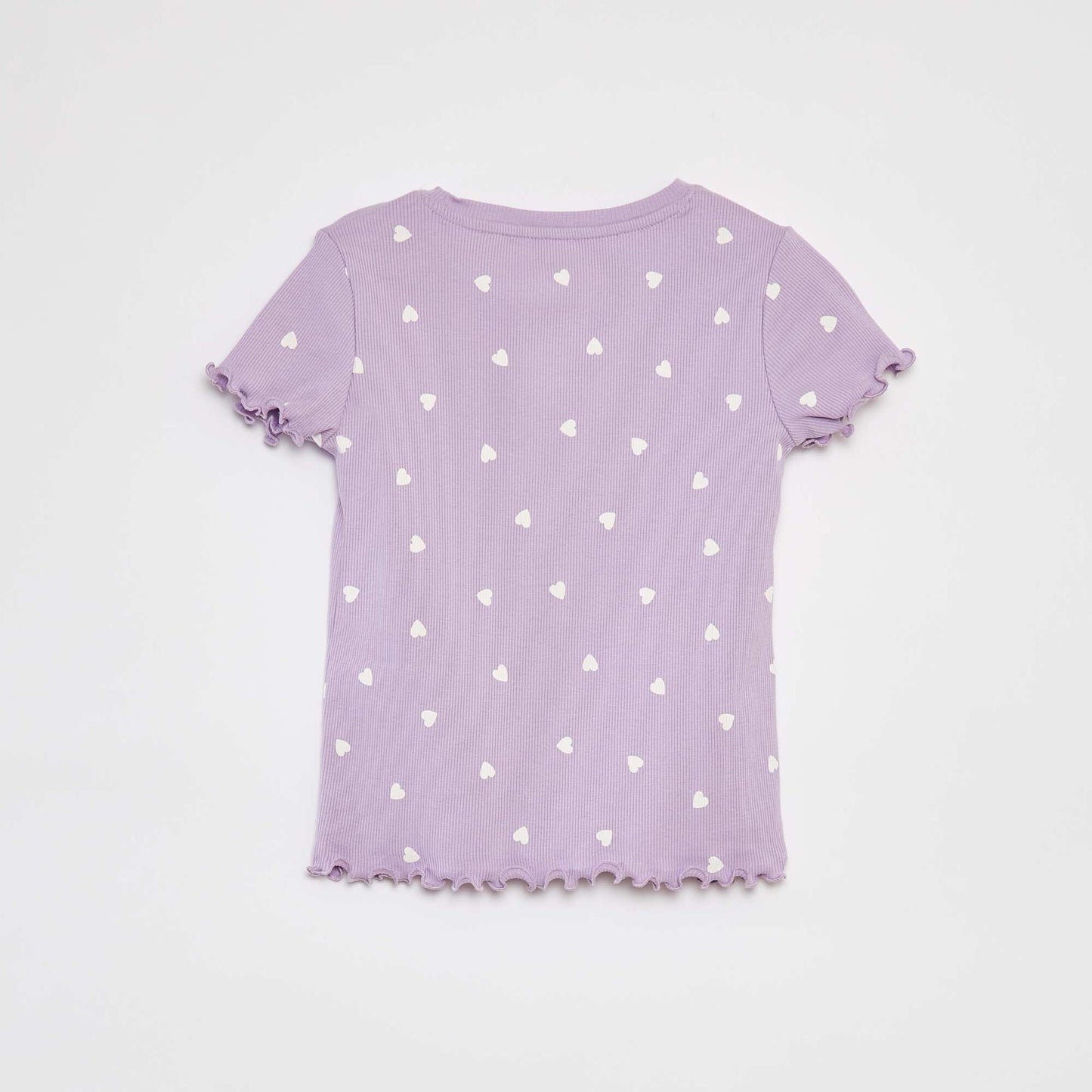 Patterned ribbed T-shirt with scalloped trim PURPLE