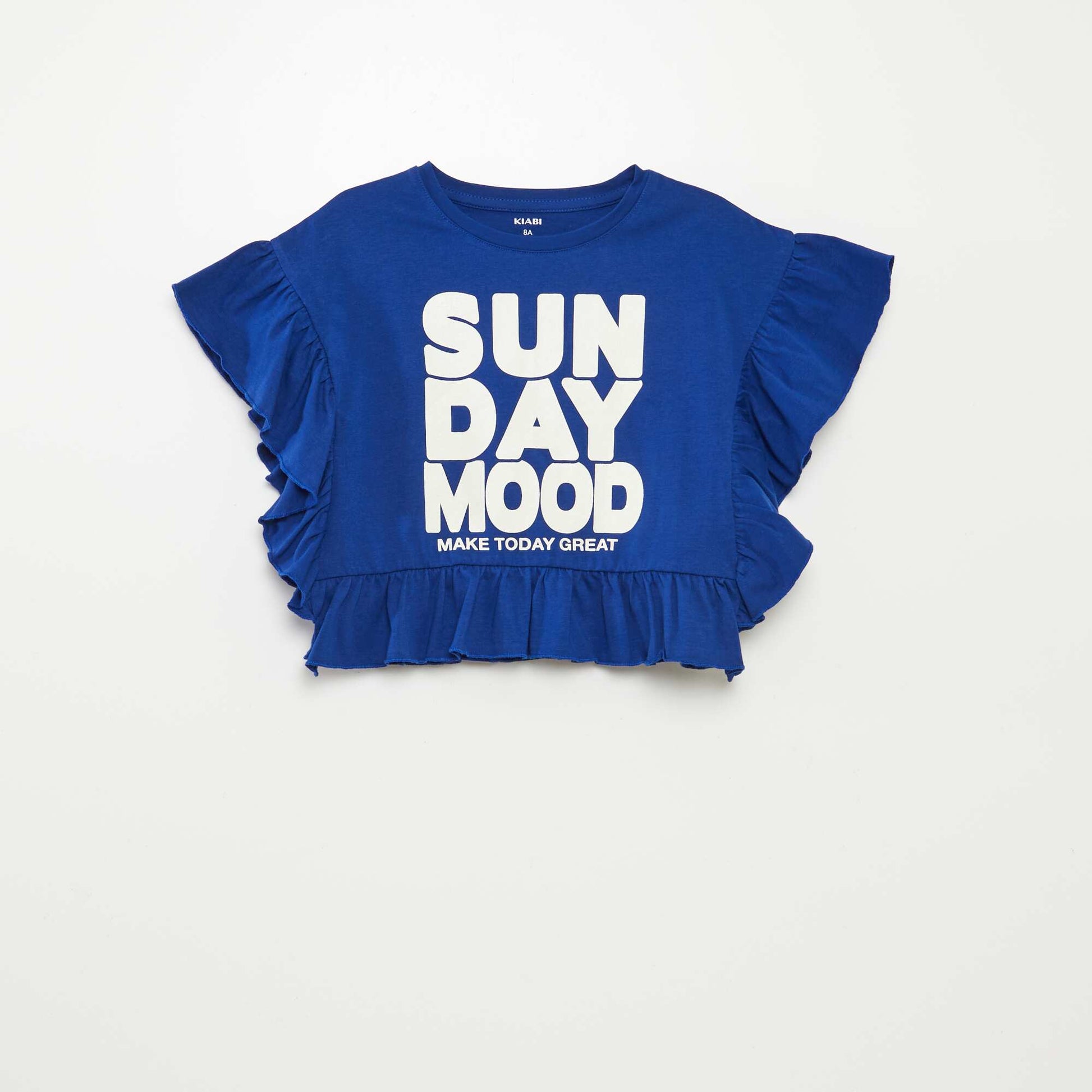 Printed ruffled T-shirt BLUE