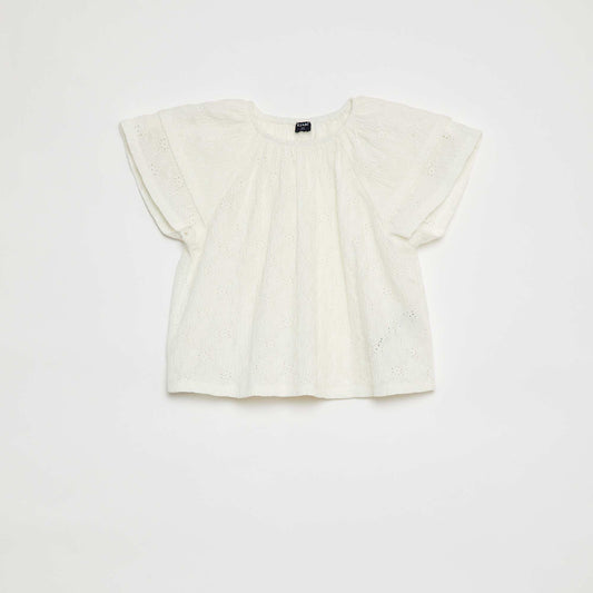 Openwork top with ruffled sleeves WHITE