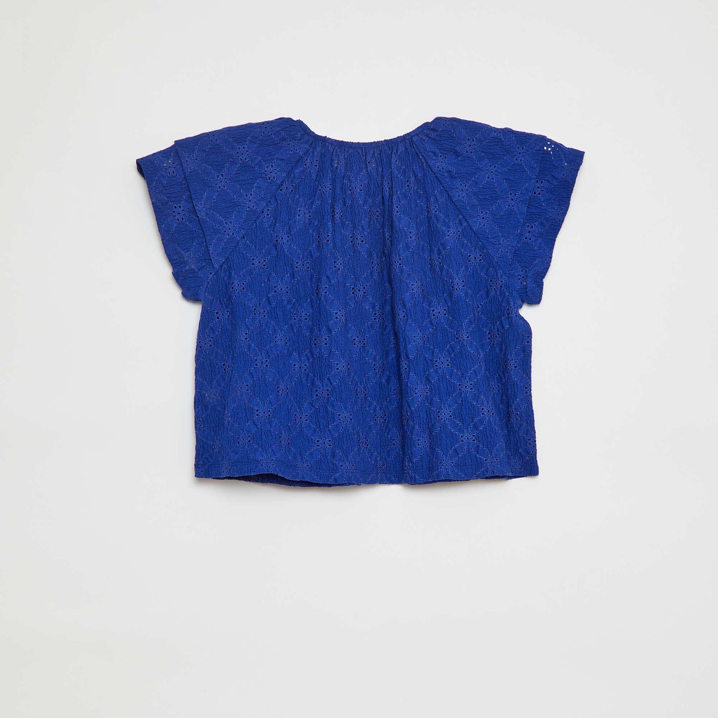 Openwork top with ruffled sleeves BLUE