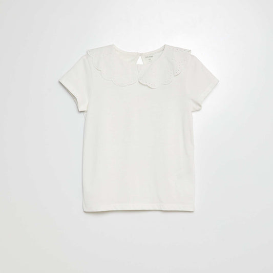 Broderie anglaise short-sleeved T-shirt WHITE