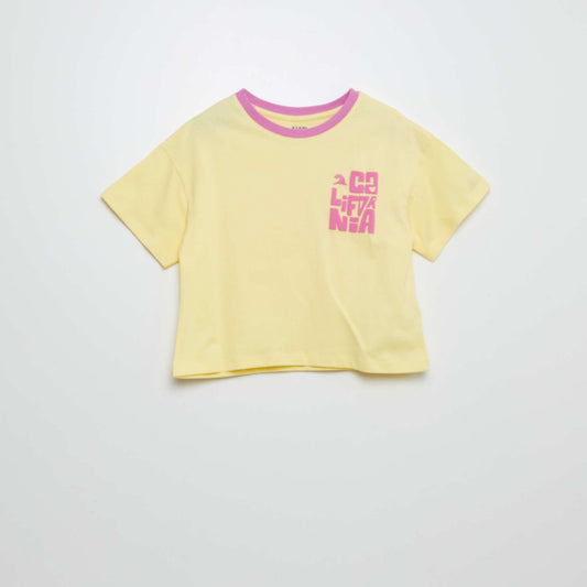 Short-sleeved printed T-shirt with round neckline YELLOW