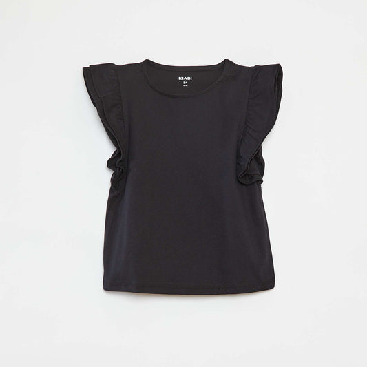 T-shirt with short ruffled sleeves BLACK