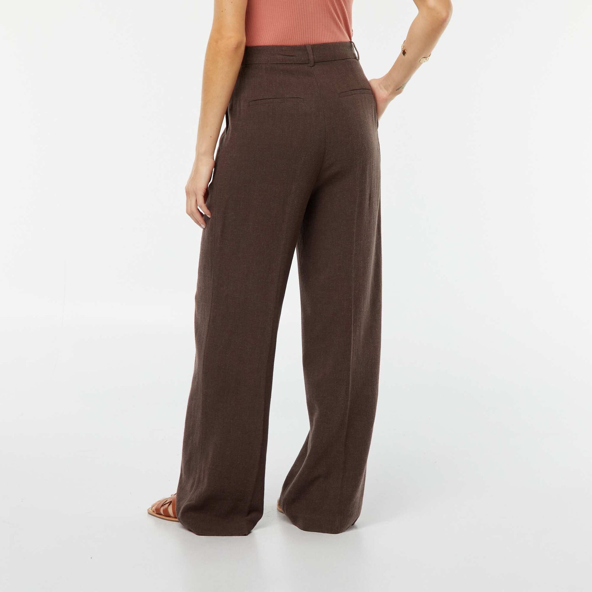 Striped wide-leg linen-blend trousers BROWN