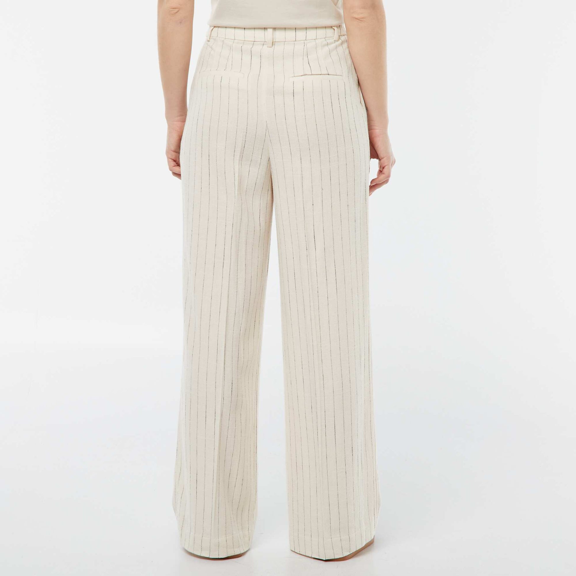Striped wide-leg linen-blend trousers BEIGE