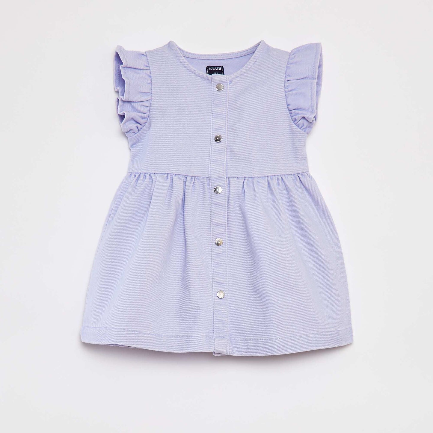 Denim dress with ruffled short sleeves PURPLE