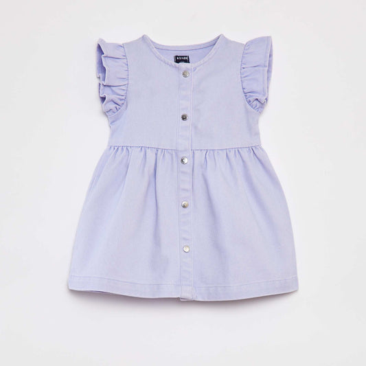 Denim dress with ruffled short sleeves PURPLE