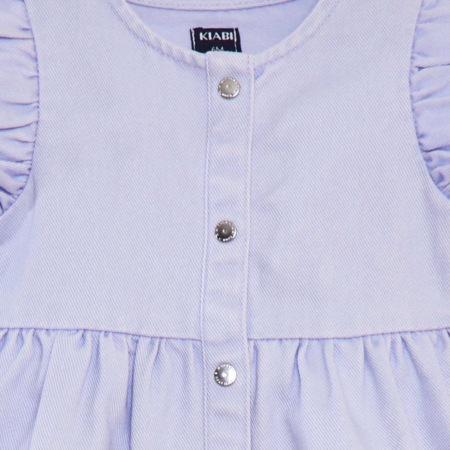 Denim dress with ruffled short sleeves PURPLE