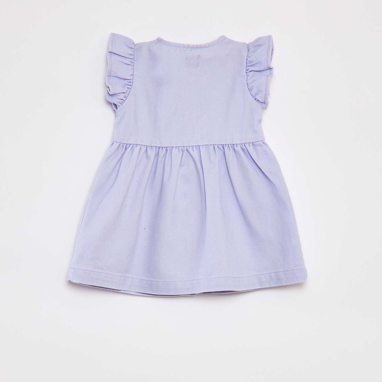 Denim dress with ruffled short sleeves PURPLE