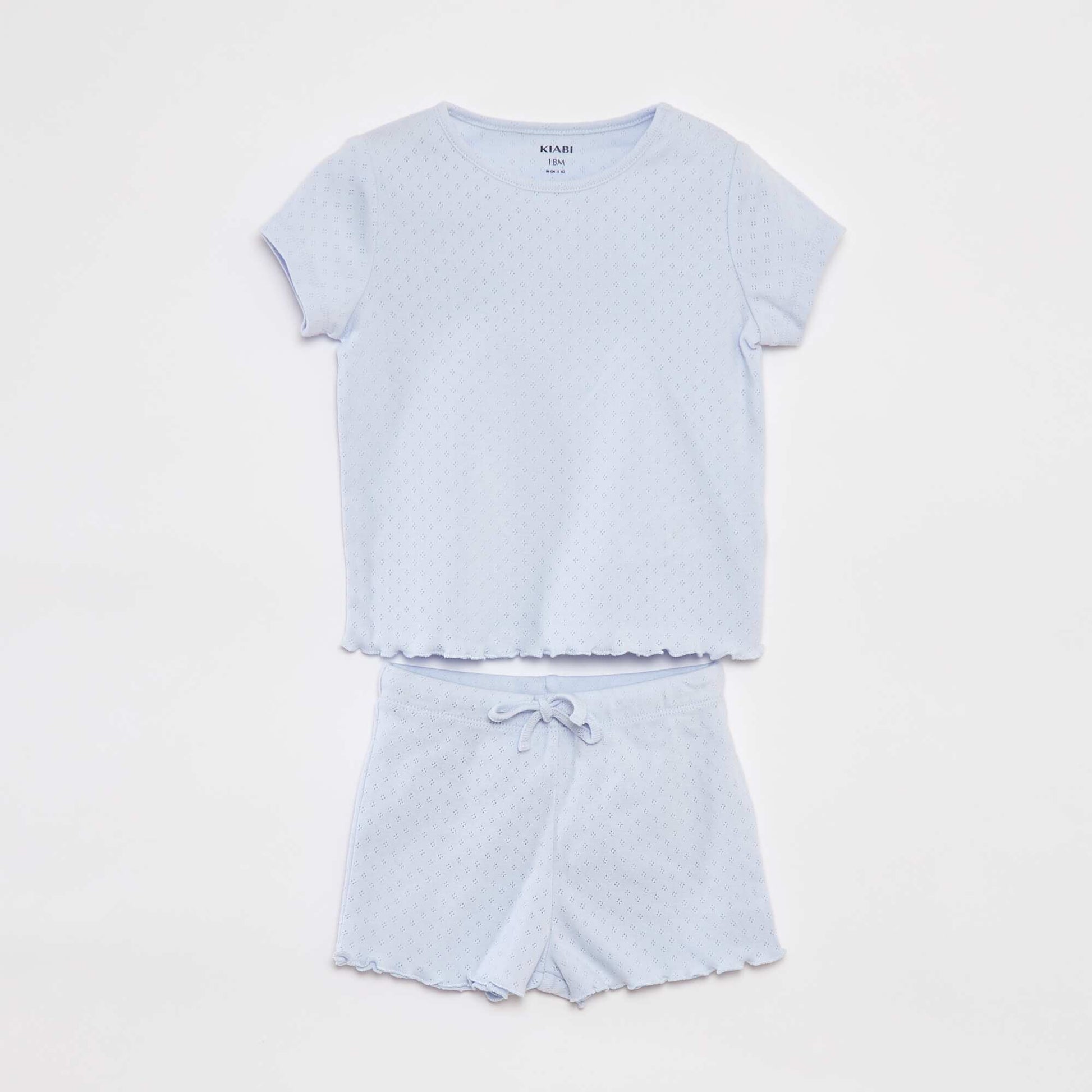 Pointelle T-shirt + shorts pyjamas - 2-piece set BLUE