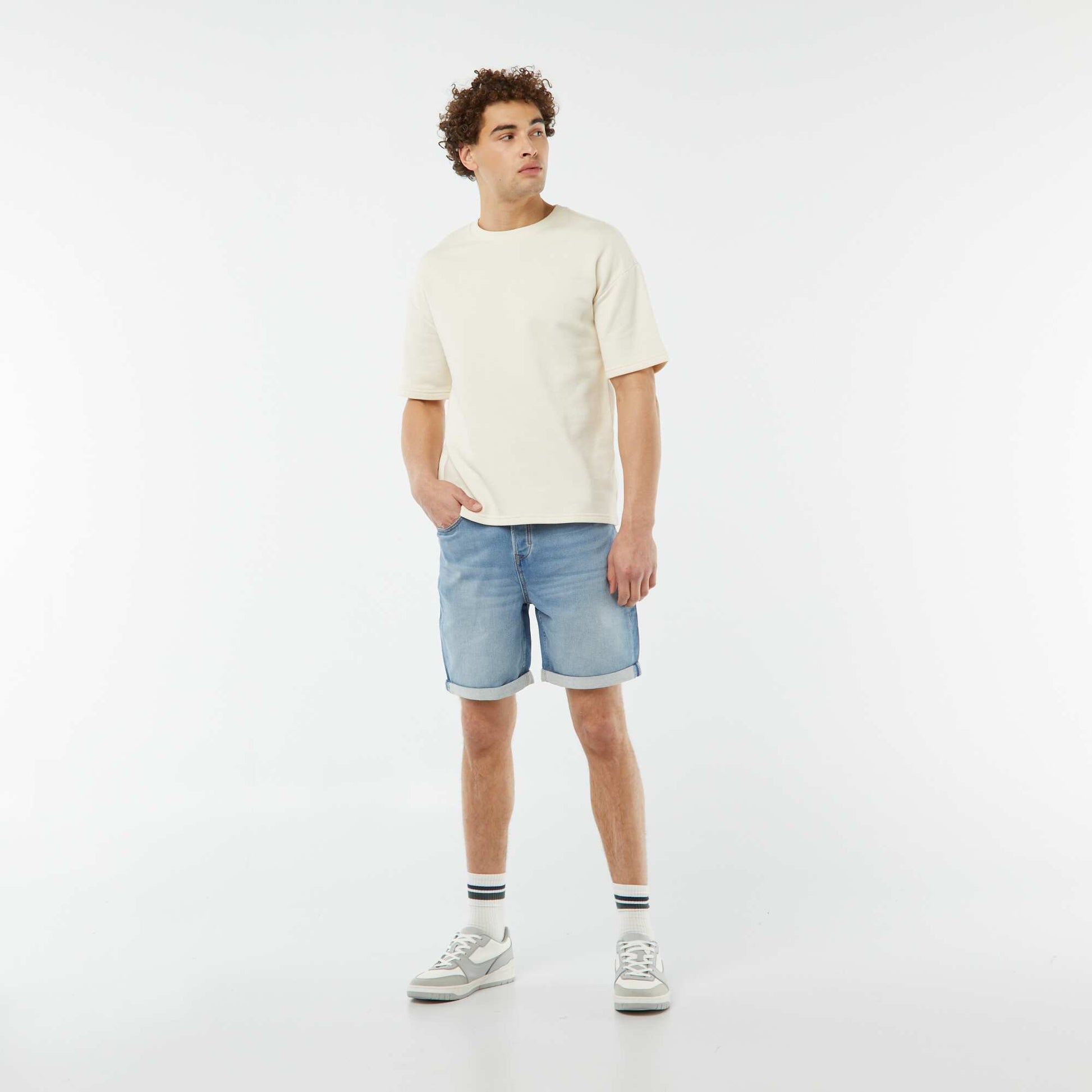 Slim-fit denim Bermuda shorts BLUE