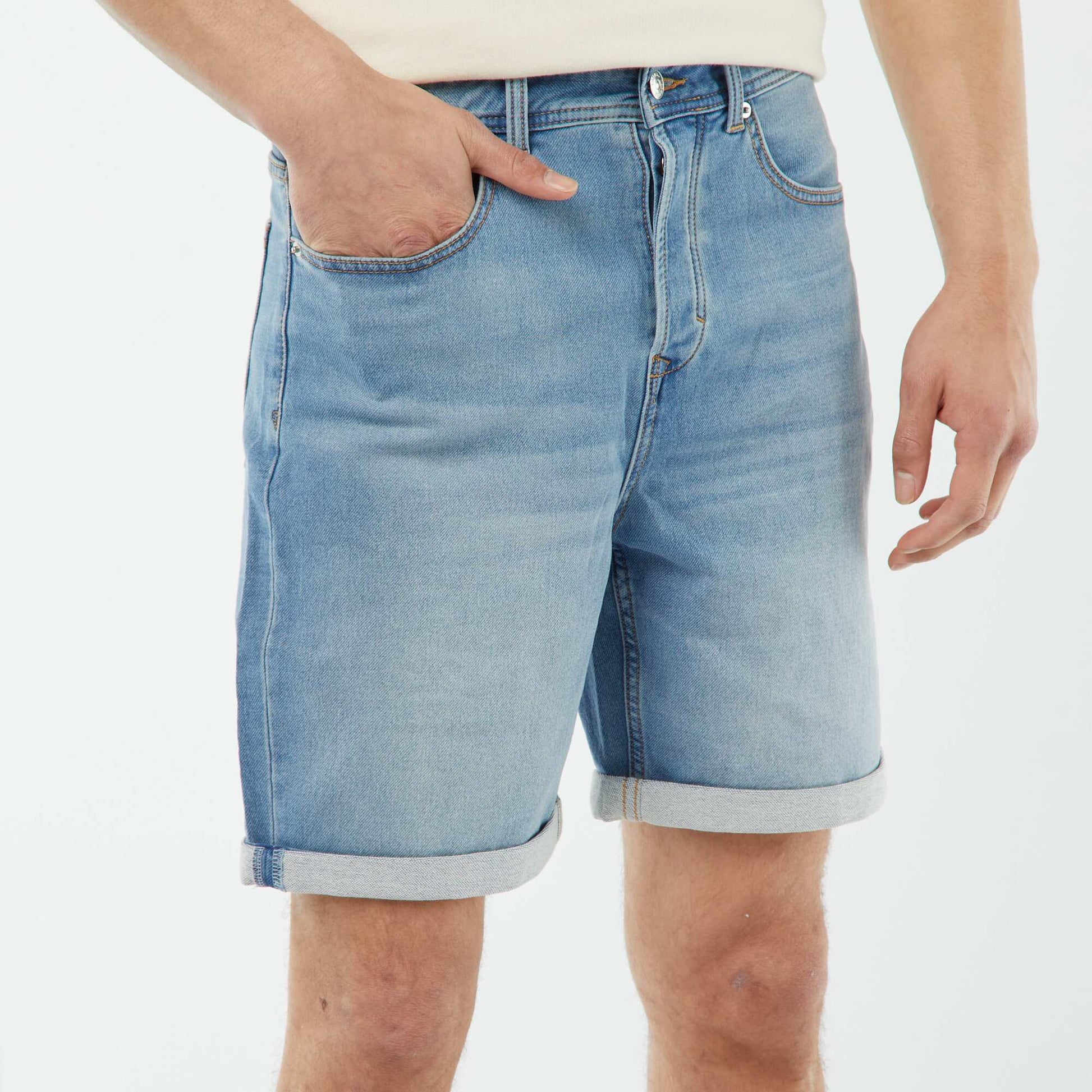 Slim-fit denim Bermuda shorts BLUE