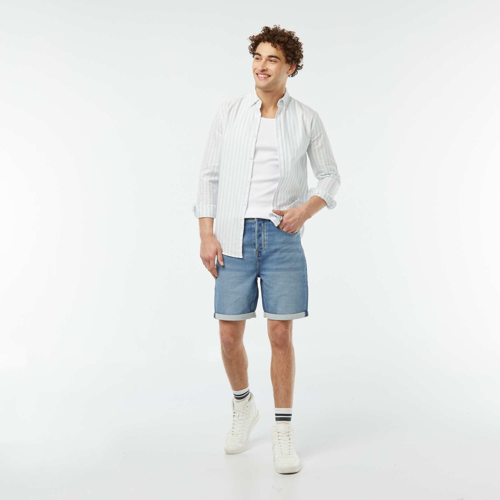 Slim-fit denim Bermuda shorts BLUE