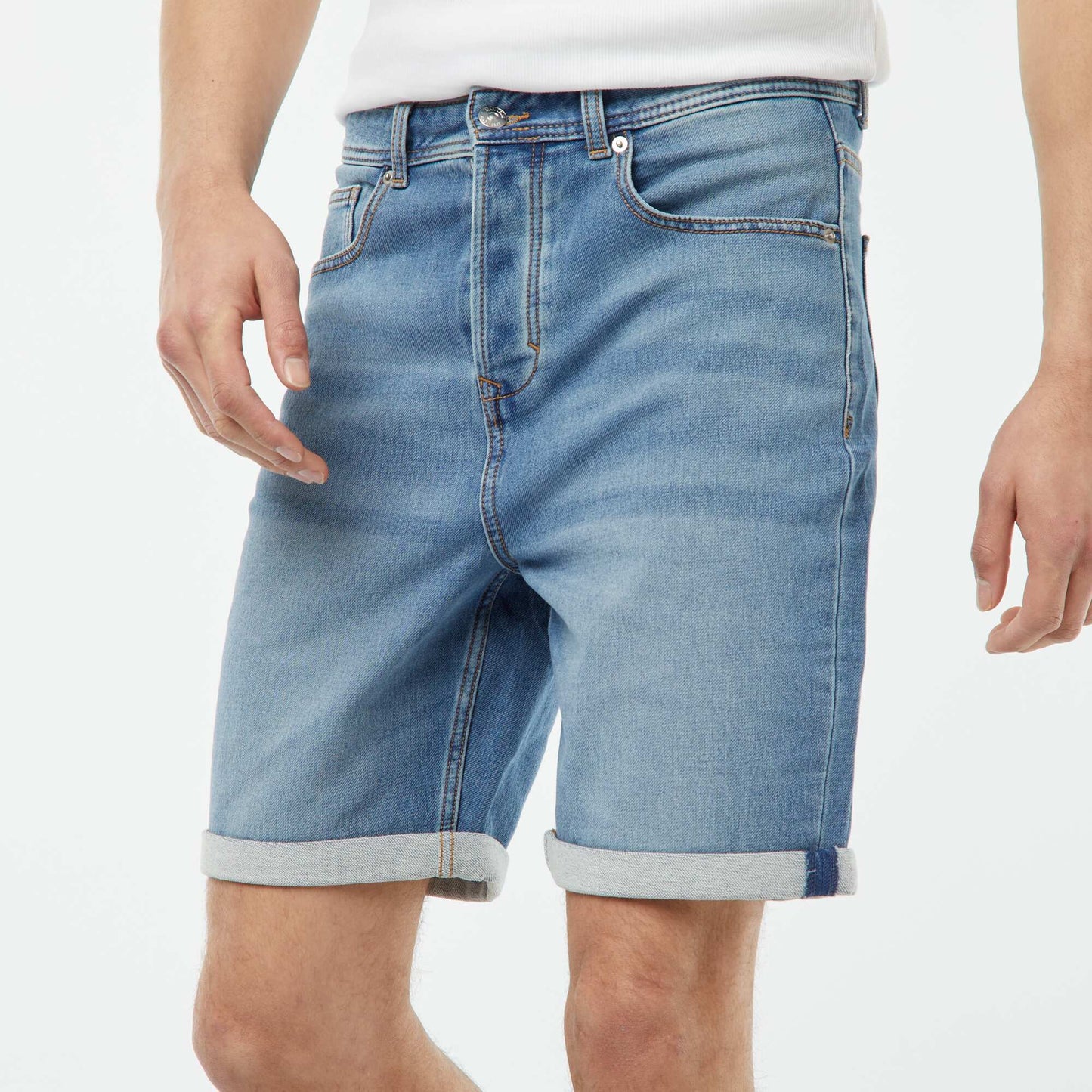 Slim-fit denim Bermuda shorts BLUE