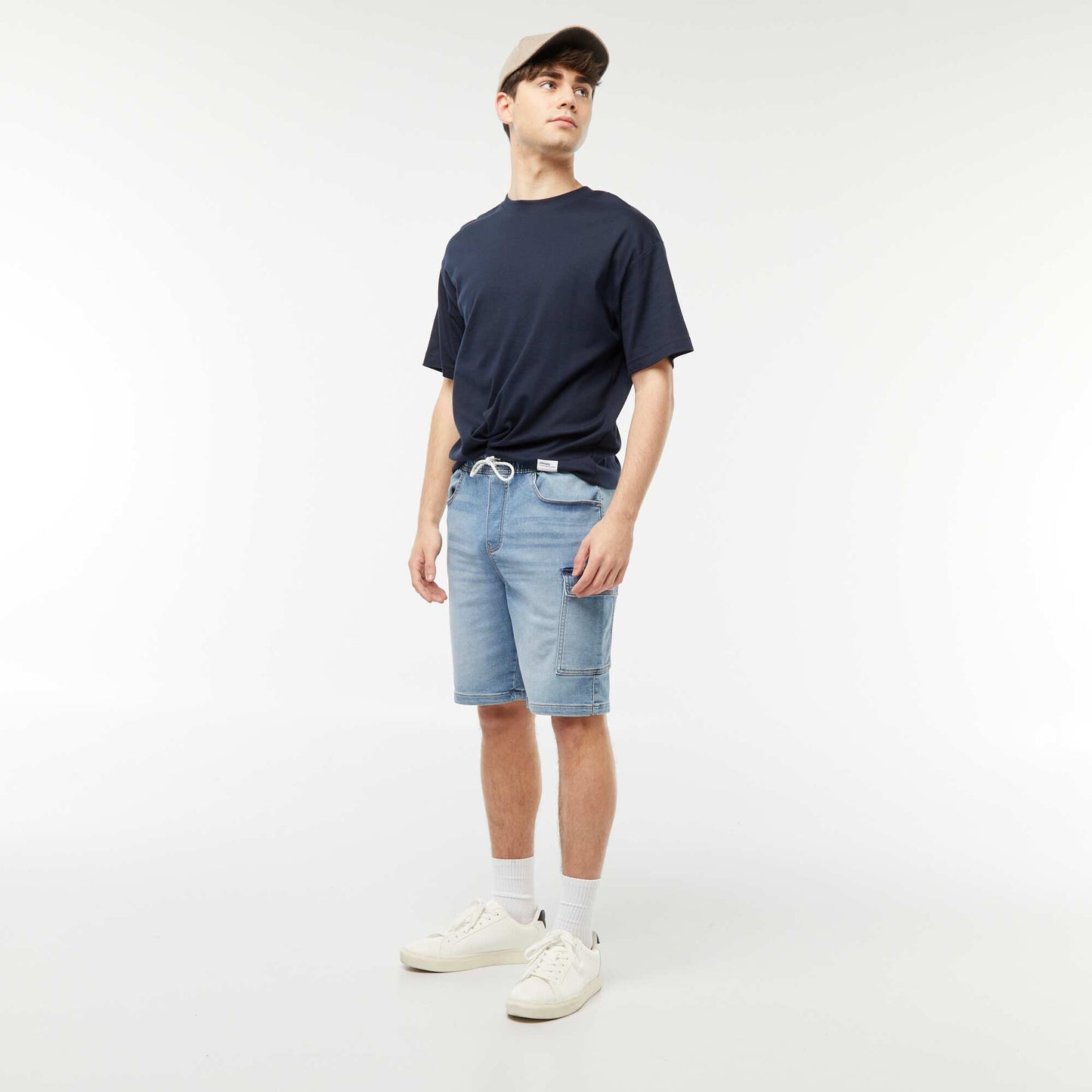 Multi-pocket denim Bermuda shorts BLUE