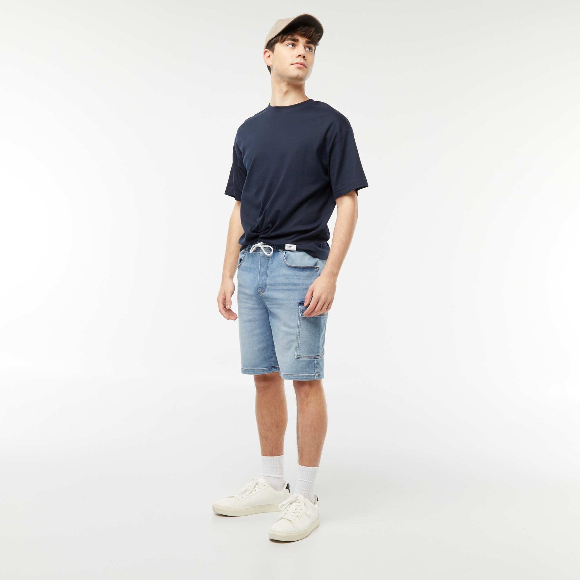 Multi-pocket denim Bermuda shorts BLUE