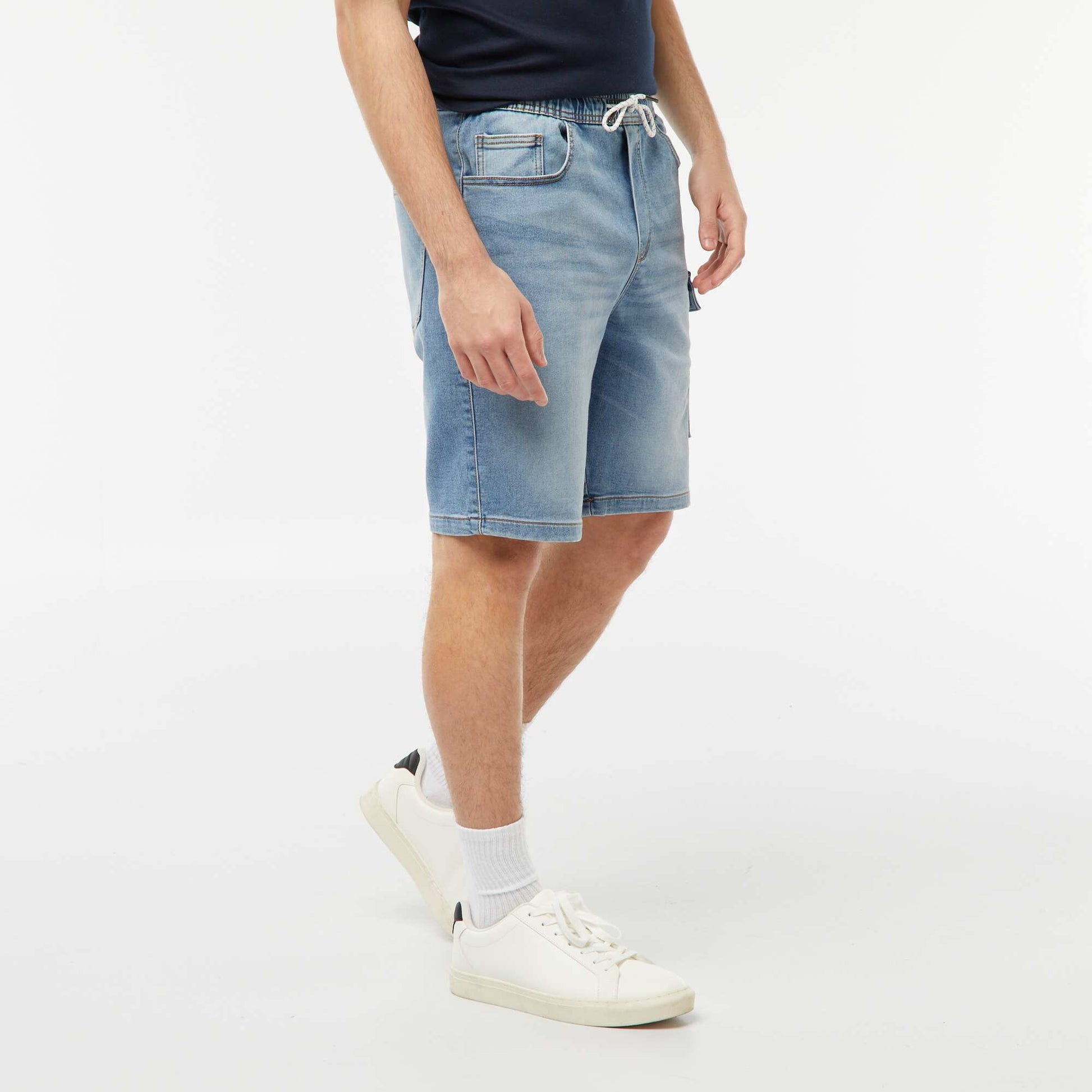 Multi-pocket denim Bermuda shorts BLUE