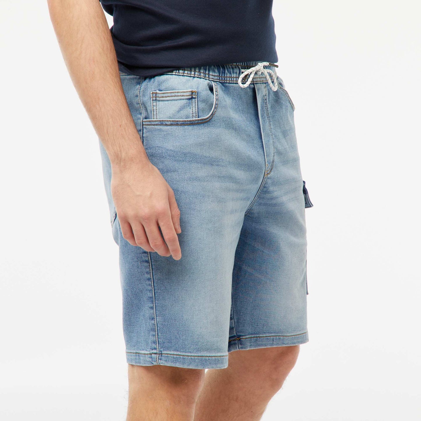 Multi-pocket denim Bermuda shorts BLUE