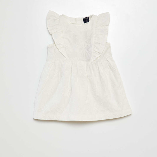 Ruffled cotton voile dress WHITE