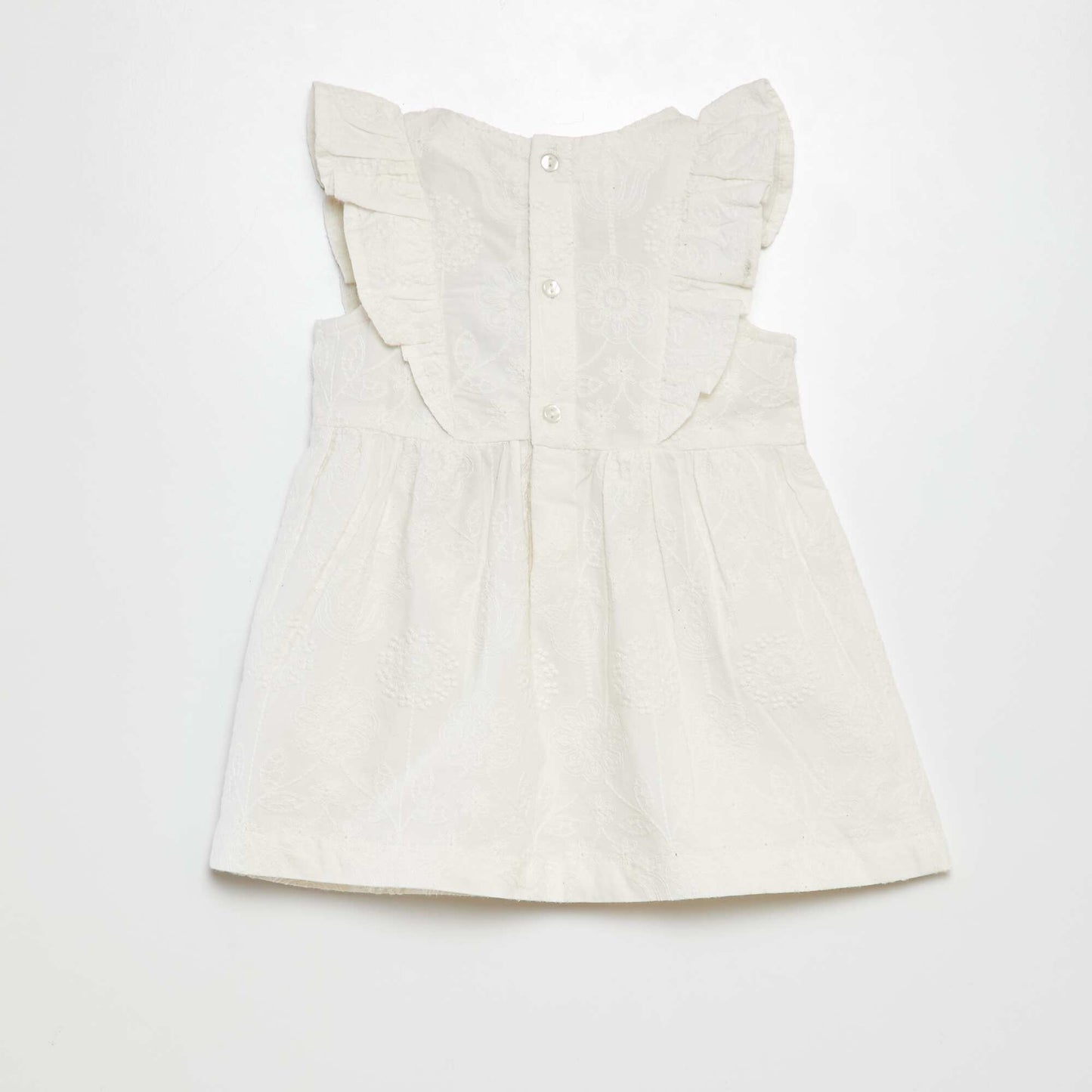 Ruffled cotton voile dress WHITE