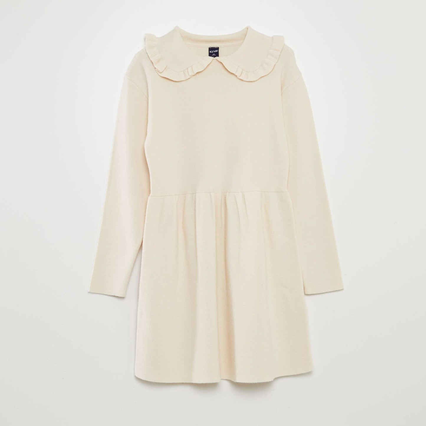 Knitted jumper dress with ruffled collar WHITE