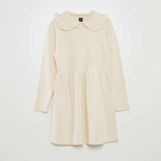 Knitted jumper dress with ruffled collar WHITE