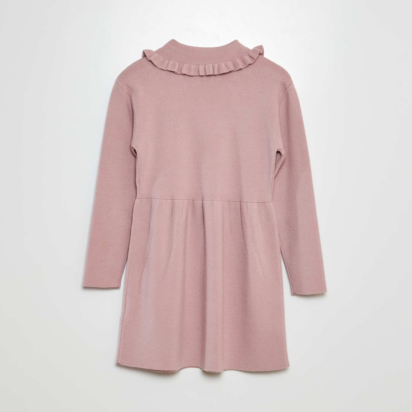 Knitted jumper dress with ruffled collar PURPLE