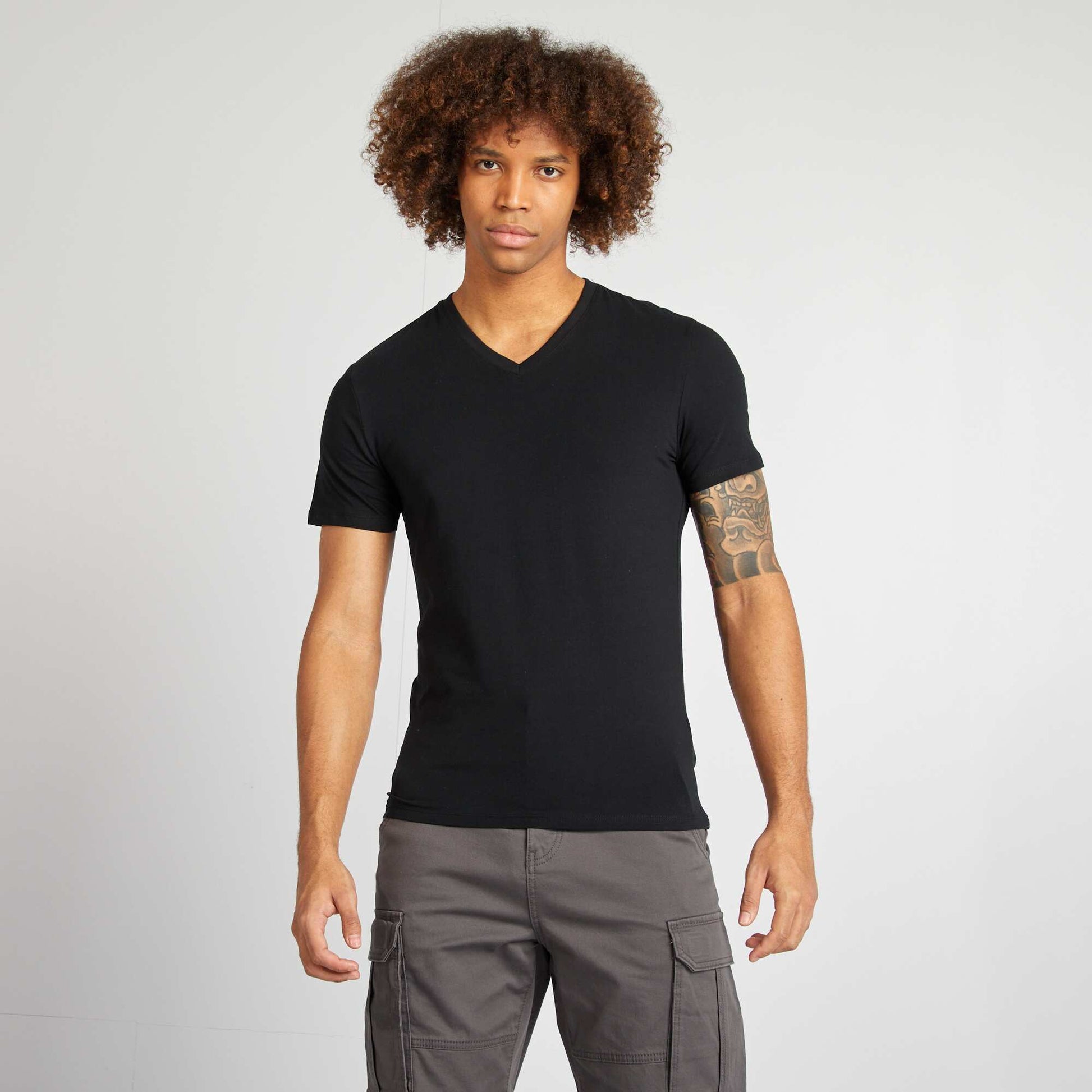 Stretch regular T-shirt BLACK