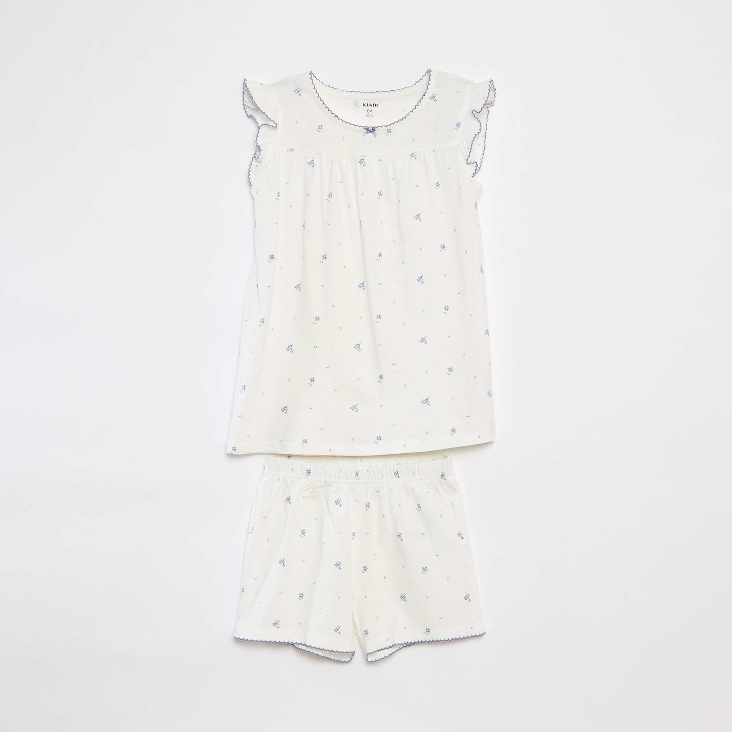 Ruffled T-shirt + shorts pyjama set - 2-piece set WHITE