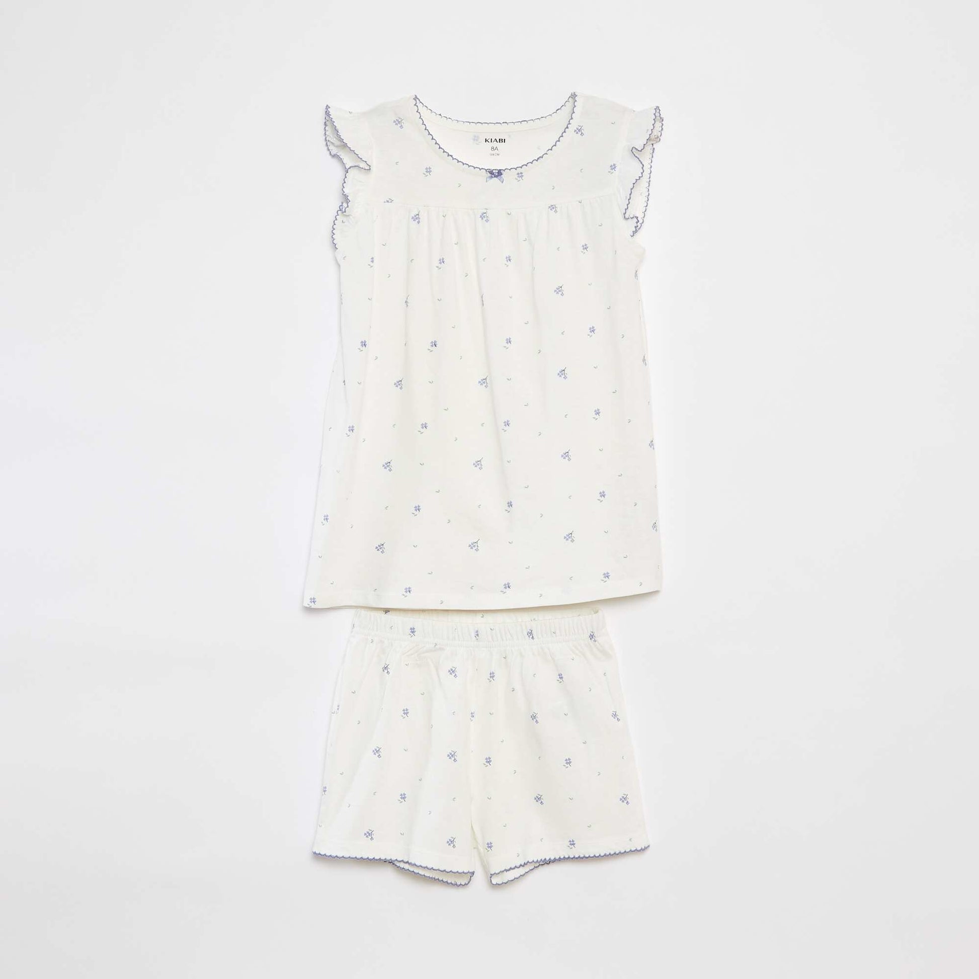 Ruffled T-shirt + shorts pyjama set - 2-piece set WHITE