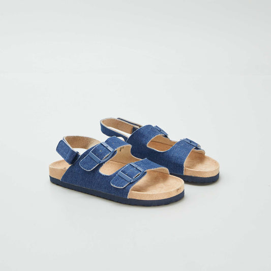 Suedette mules with hook-and-loop fastening BLUE