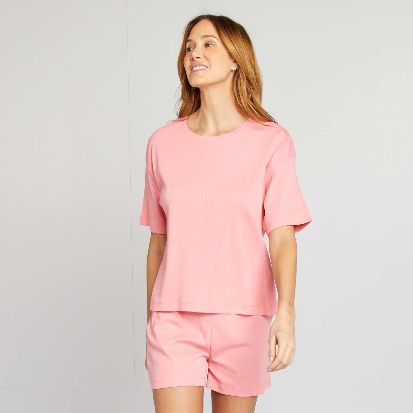 Pointelle knit shorts + T-shirt pyjama set - 2-piece set PINK