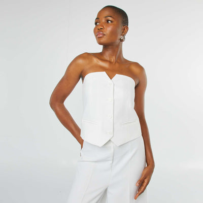 Buttoned strapless top WHITE
