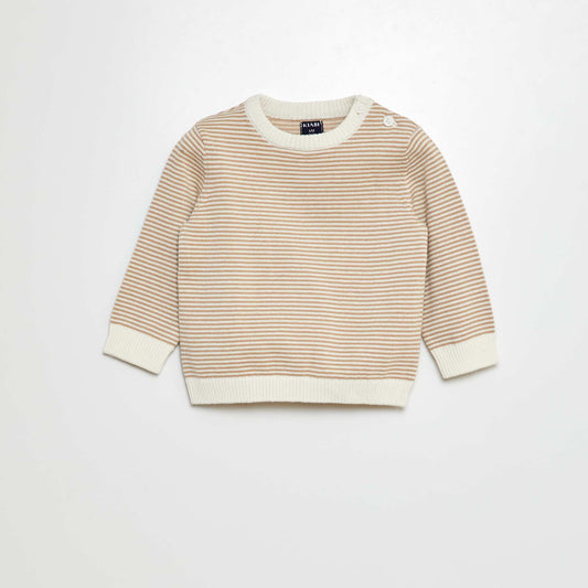 Round neck striped sweater BEIGE